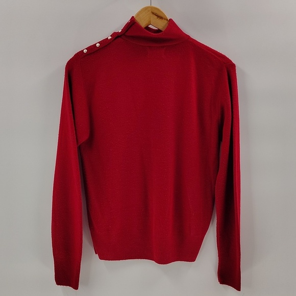 Vintage Red Turtleneck Sweater Size Medium Pearl Button Detail - Picture 4 of 4